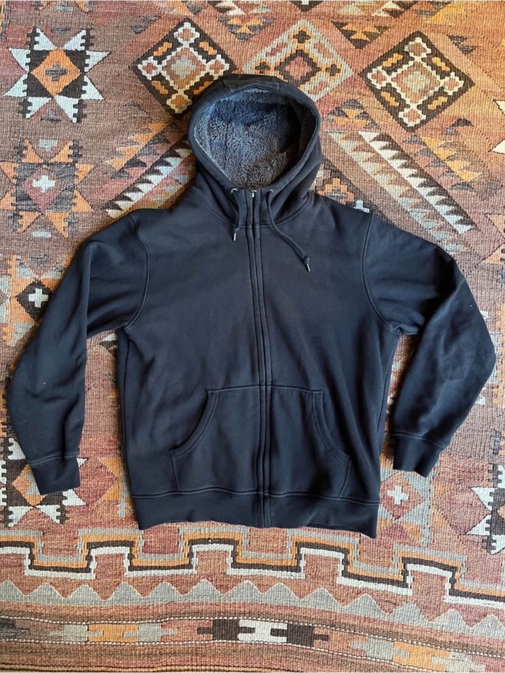 Uniqlo Black Sherpa-Lined Zip-Up Hoodie